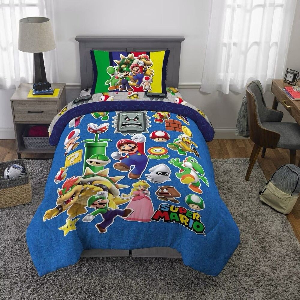 Nintendo Super Mario Twin Comforter 64x86 Kids Bedding Soft Blue